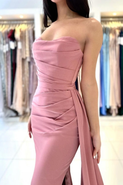 Elegant Long Minimalist Sleeveless Dusty Pink Evening Dresses Featuring Slit