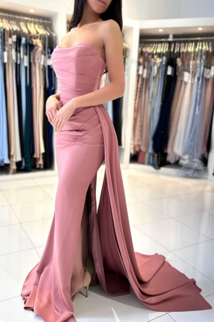 Elegant Long Minimalist Sleeveless Dusty Pink Evening Dresses Featuring Slit