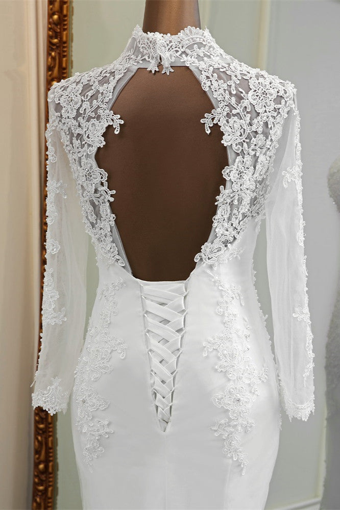 Elegant Long Sleeves Lace Mermaid Wedding Dresses Appliques White Bridal Gowns with Beadings