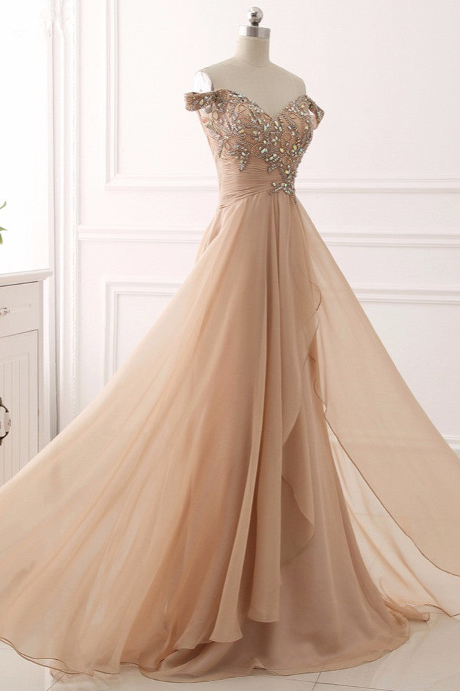 Elegant Off-the-Shoulder Sweetheart Ruffle Prom Dresses with Appliques Beadings