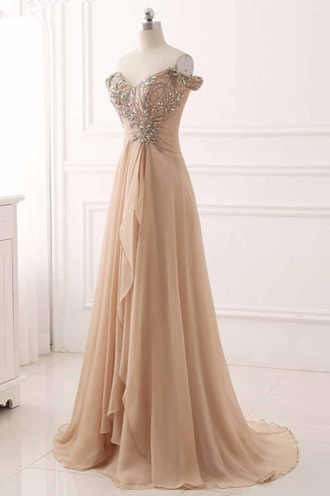 Elegant Off-the-Shoulder Sweetheart Ruffle Prom Dresses with Appliques Beadings