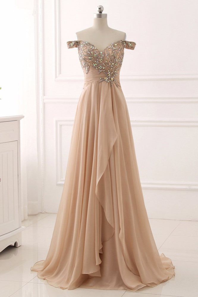 Elegant Off-the-Shoulder Sweetheart Ruffle Prom Dresses with Appliques Beadings