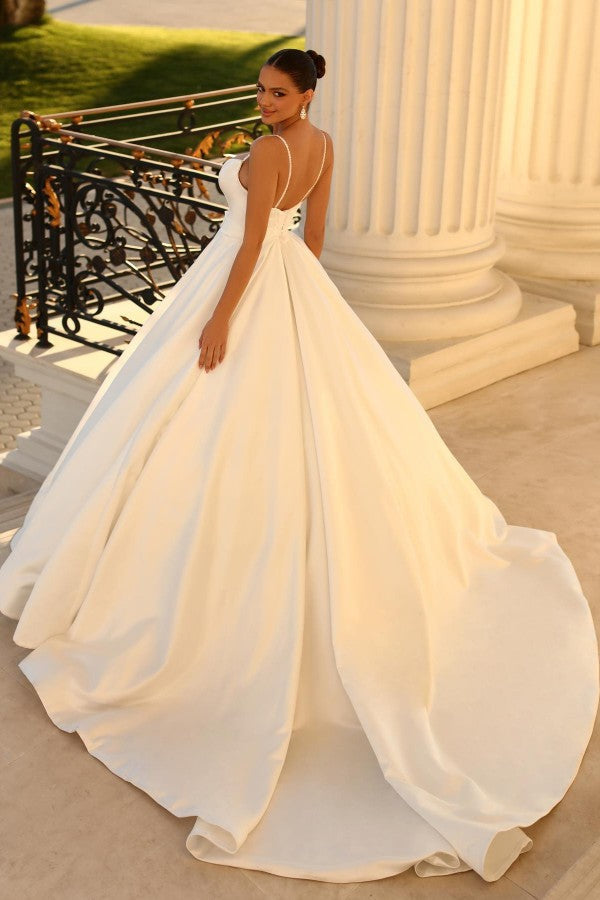 Elegant Satin Wedding Dress Spaghetti-Straps Sleeveless