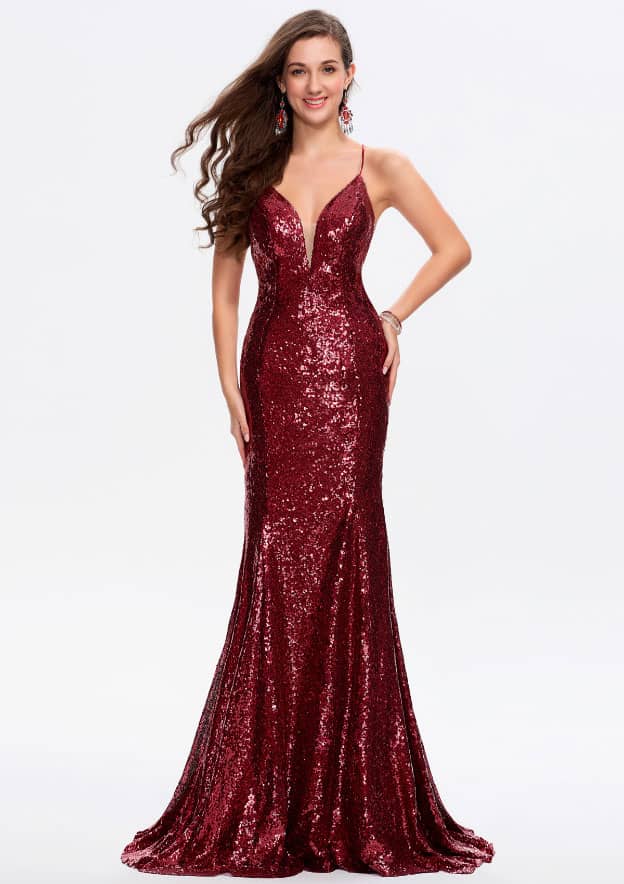 Elegant Sparkling Trumpet/Mermaid V-Neck Prom Dress/Evening Dress