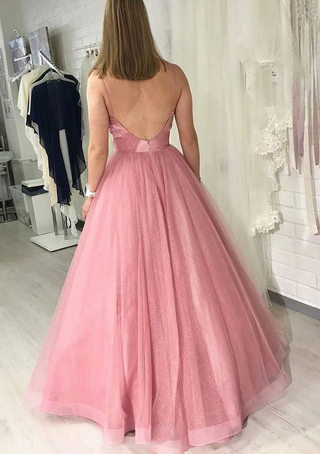 Elegant Sparkling Tulle Prom Ball Gown with Pleated Skirt