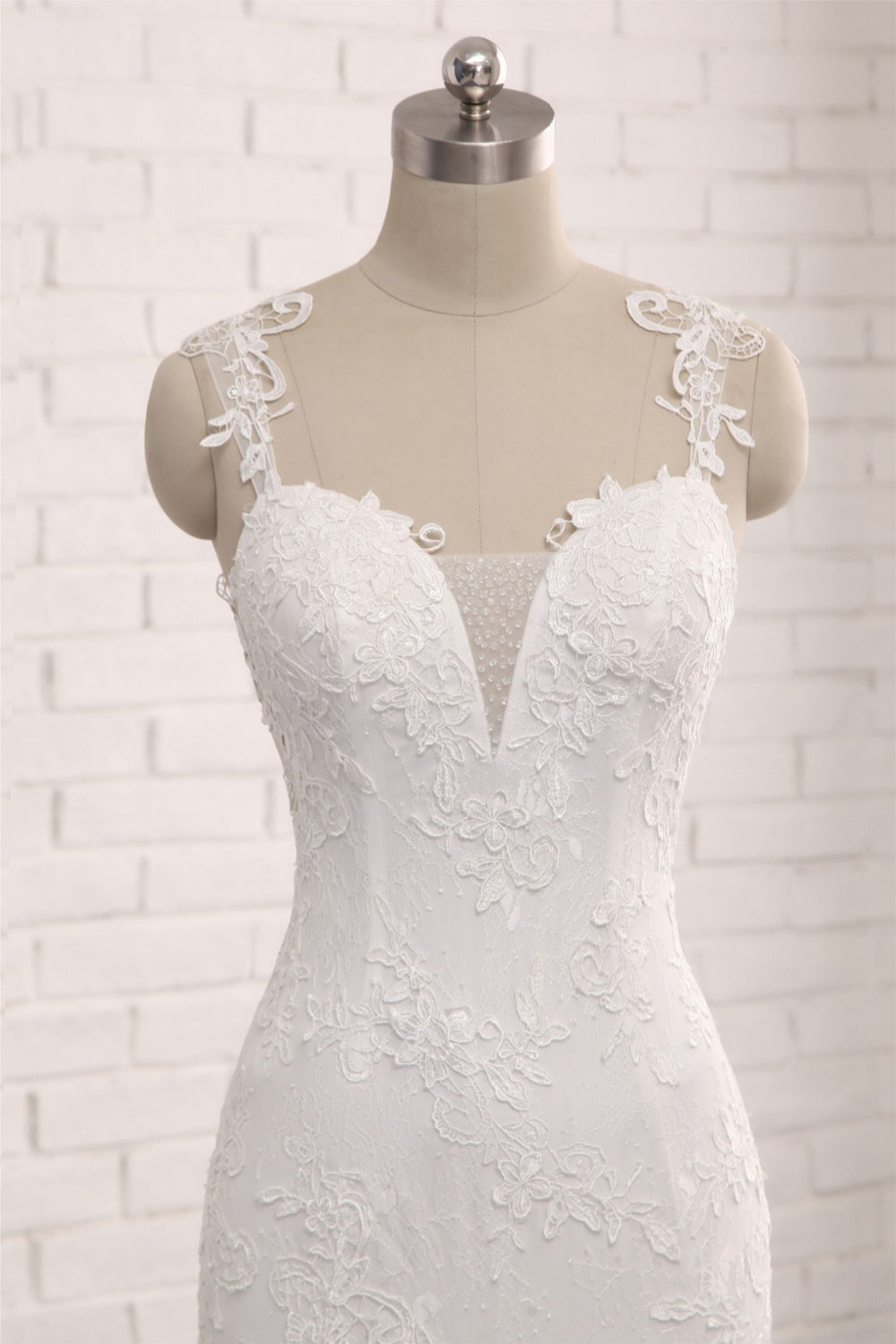 Elegant Straps V-Neck Tulle Lace Mermaid Wedding Dress Appliques Sleeveless Bridal Gowns On Sale