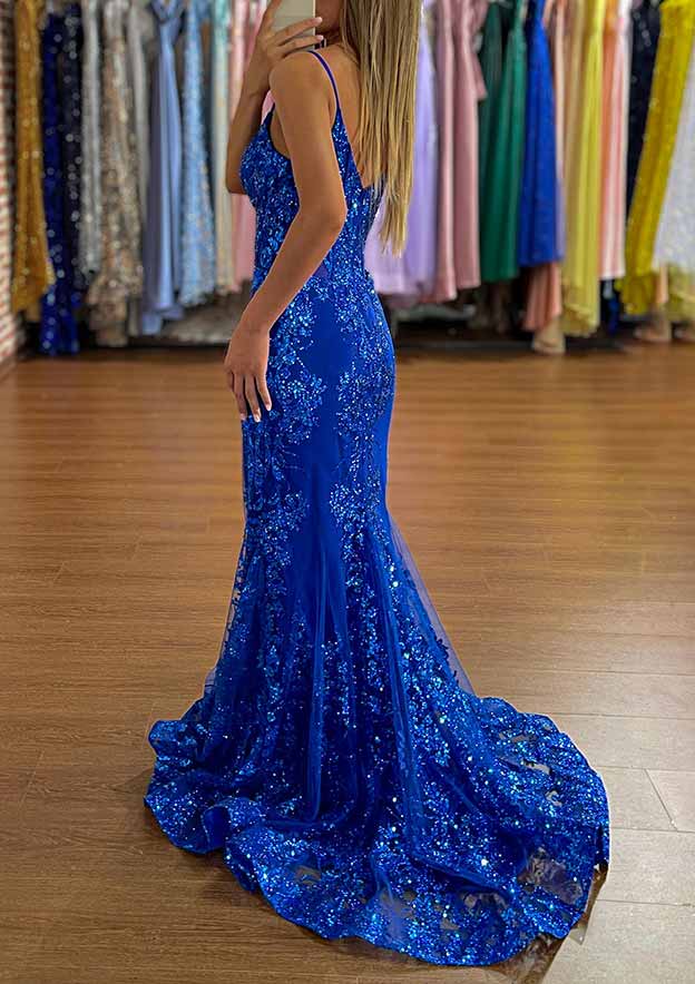 Elegant Trumpet/Mermaid Prom Dress/Evening Dress with Glitter Appliques