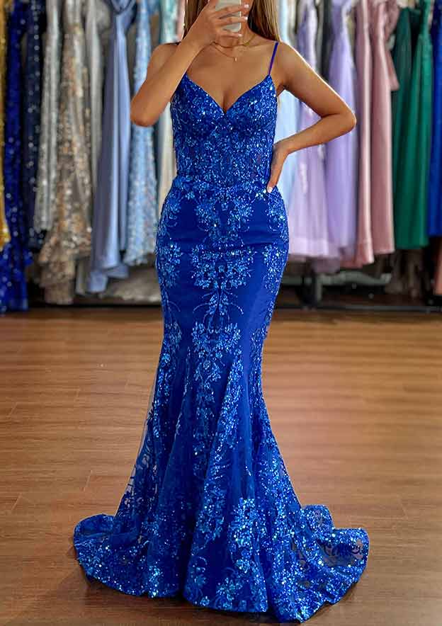 Elegant Trumpet/Mermaid Prom Dress/Evening Dress with Glitter Appliques