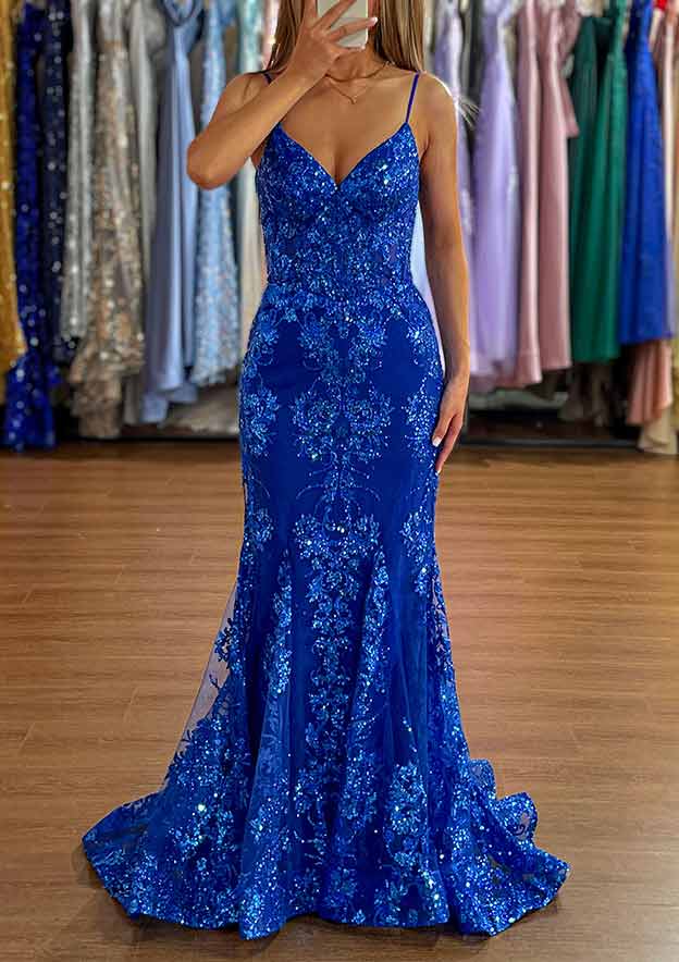 Elegant Trumpet/Mermaid Prom Dress/Evening Dress with Glitter Appliques