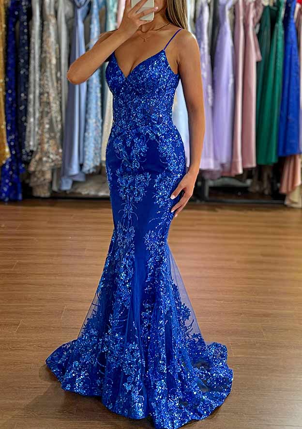 Elegant Trumpet/Mermaid Prom Dress/Evening Dress with Glitter Appliques