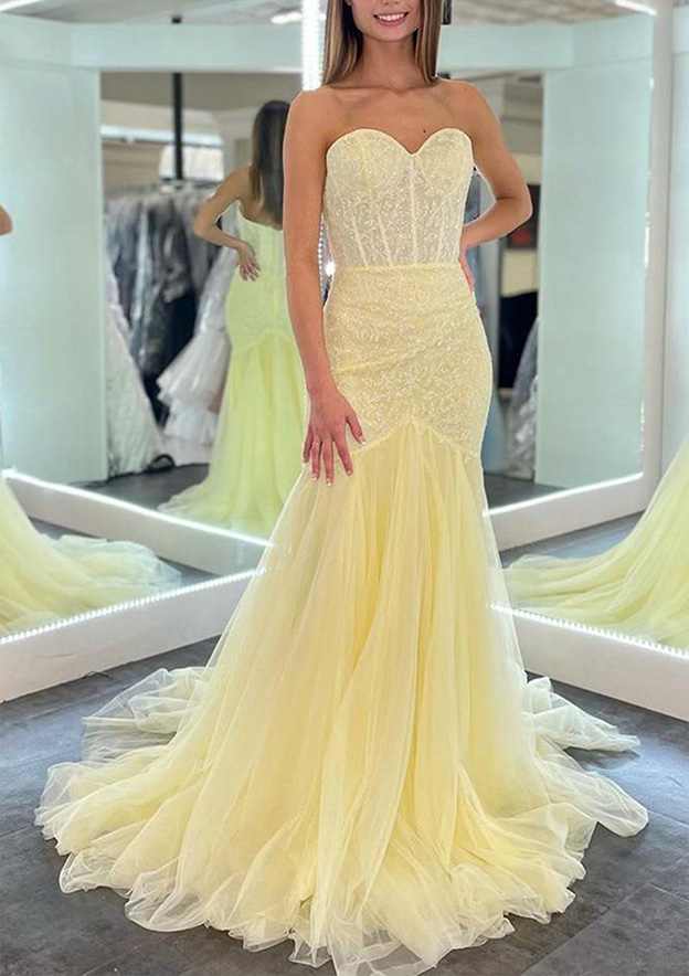 Elegant Trumpet/Mermaid Sweetheart Strapless Prom Dress/Evening Dress with Sequins and Sweep Train