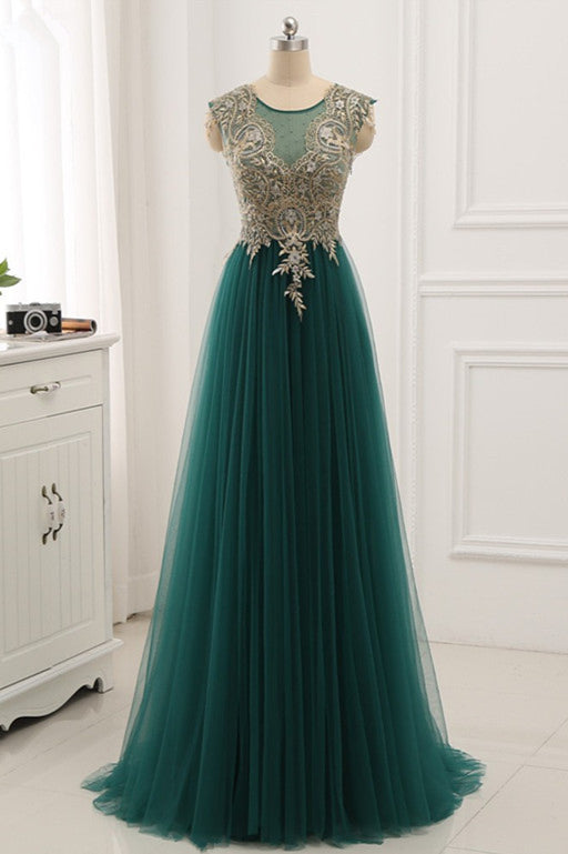 Elegant Tulle Jewel Beading Appliques Prom Dresses with Ruffles