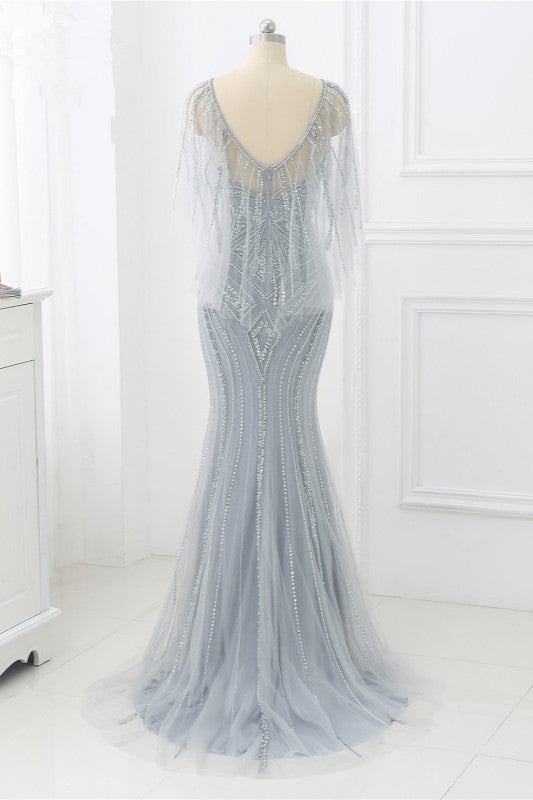 Elegant Tulle Jewel Beadings Mermaid Prom Dresses with Ruffles