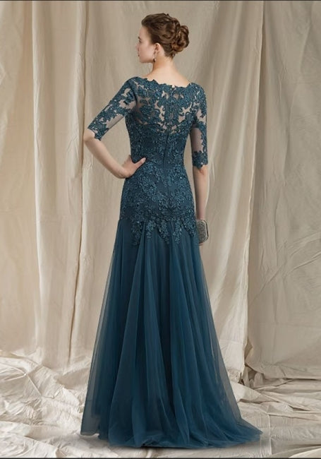 Sophisticated V-Neck Half Sleeves Mermaid Lace Dress for Mother of the Bride