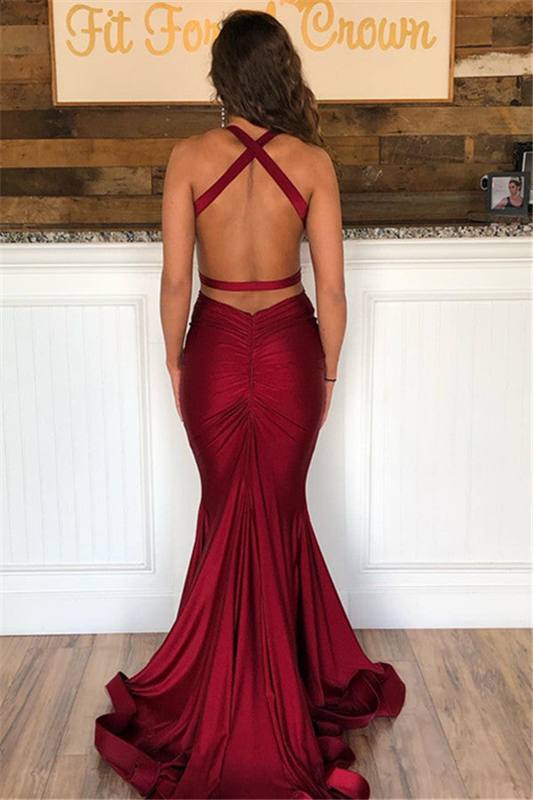 Elegant V-Neck Mermaid Burgundy Prom Dress