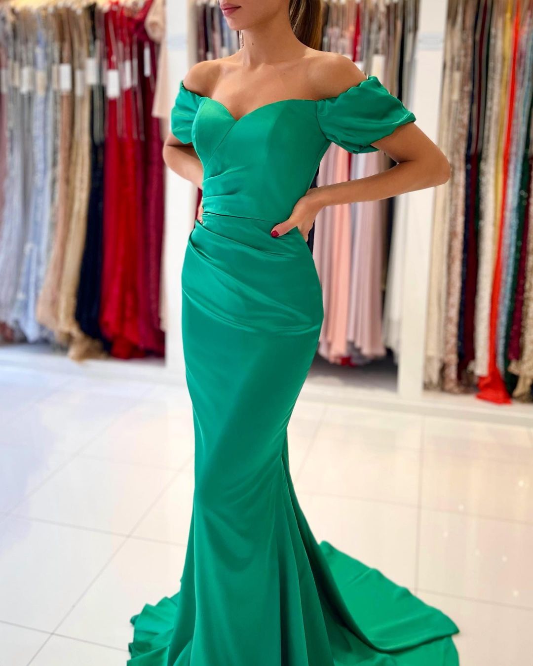 Emerald Green Mermaid Prom Dress Off-the-Shoulder