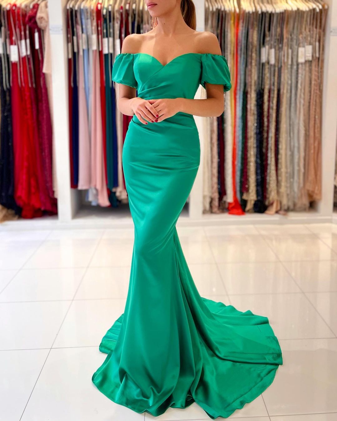 Emerald Green Mermaid Prom Dress Off-the-Shoulder