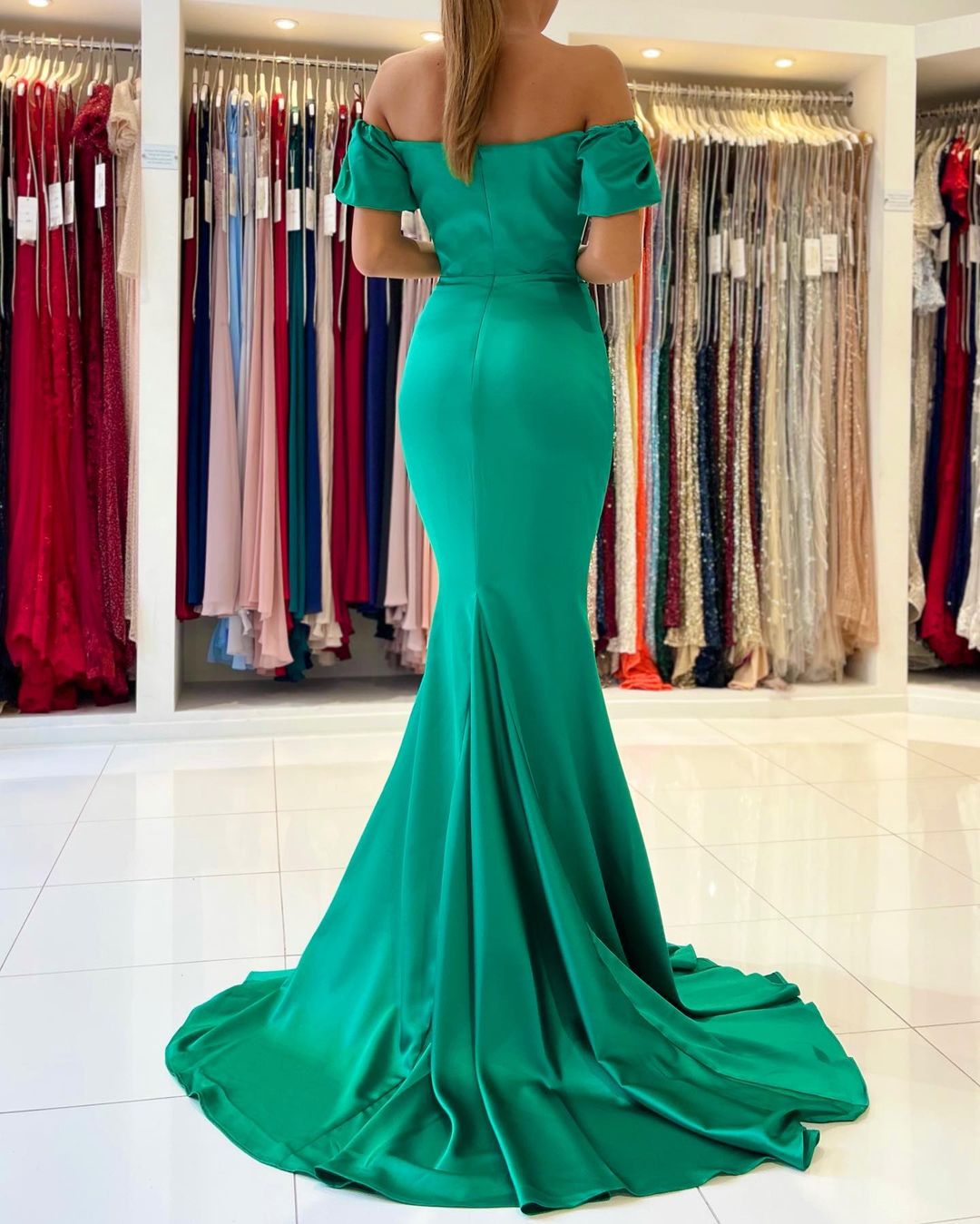 Emerald Green Mermaid Prom Dress Off-the-Shoulder