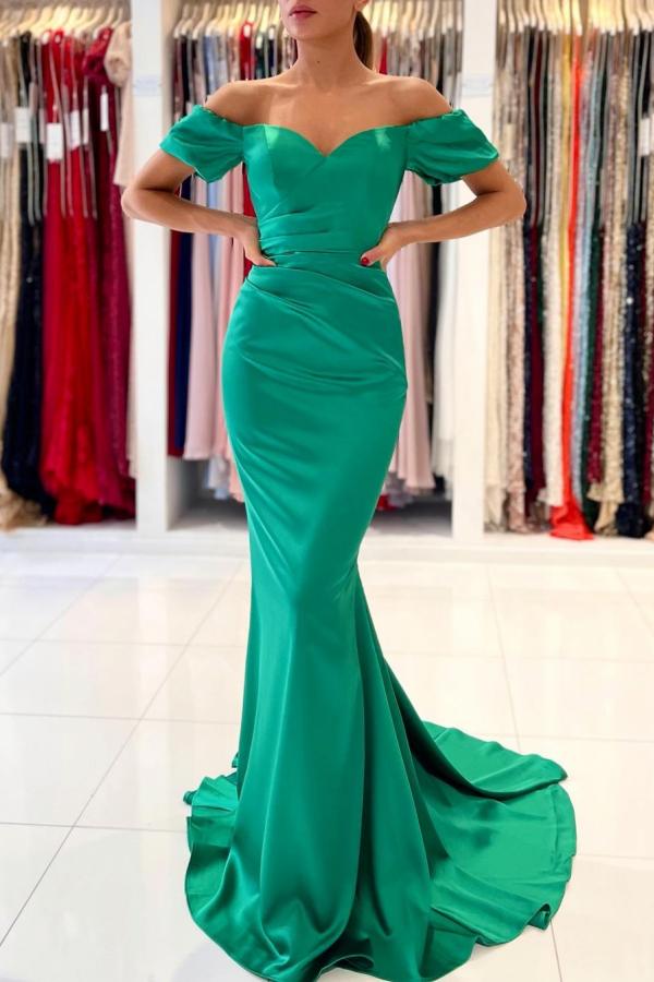 Emerald Green Mermaid Prom Dress Off-the-Shoulder