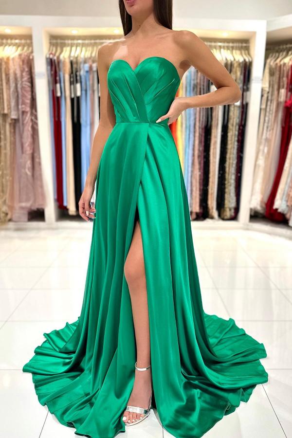 Emerald Green Prom Dress Sweetheart Long With Slit