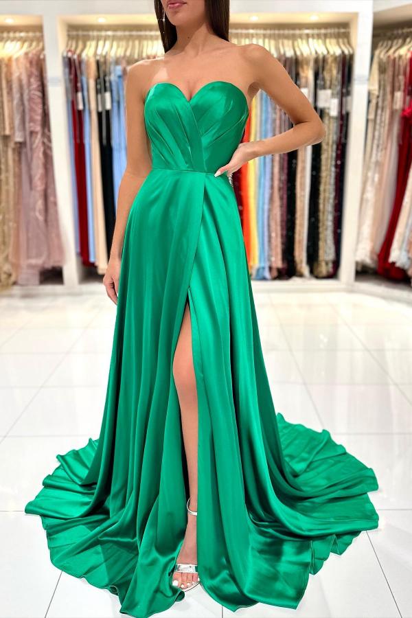 Emerald Green Prom Dress Sweetheart Long With Slit