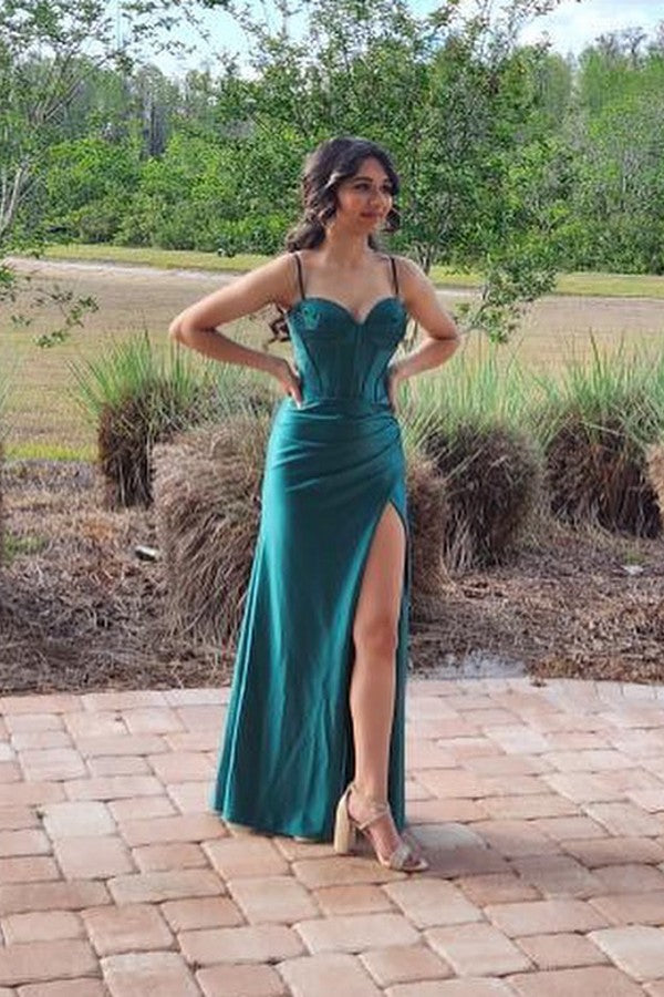 Emerald Green Sleeveless Prom Dress Mermaid Long