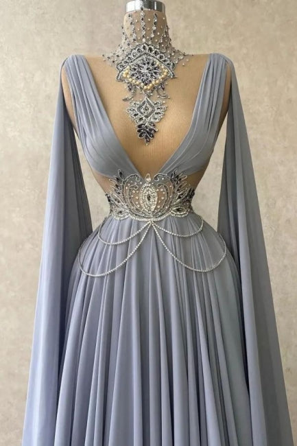 Fabulous High Neck Sleeveless Long 100D-chiffen prom Dresses With beads