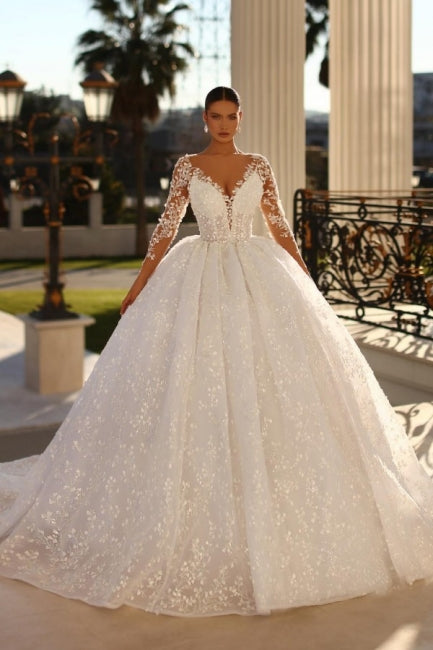 Fabulous Sweetheart Ball Gown Lace Wedding Dresses Online Crystals