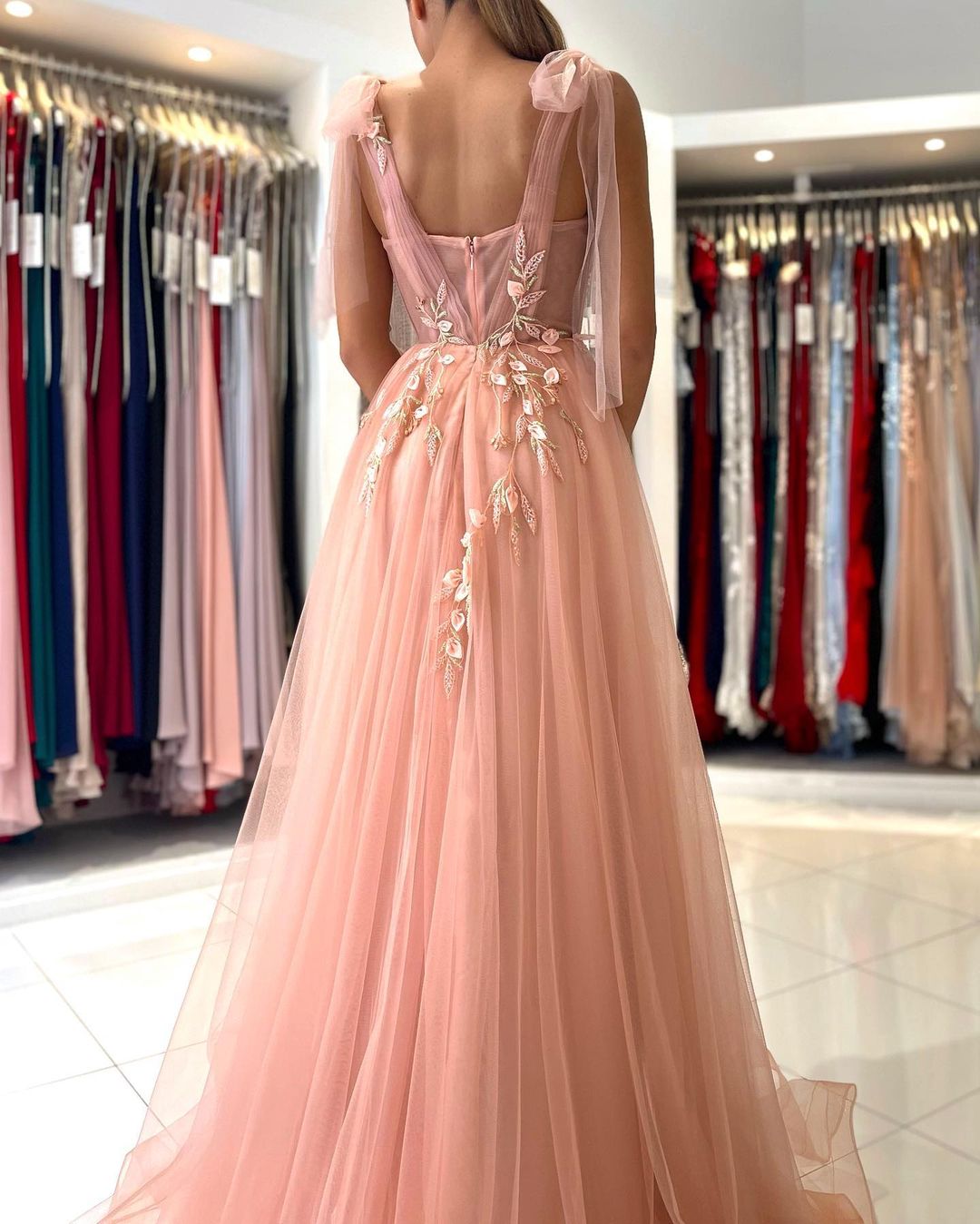 Fairy Tulle Prom Dress Slit Long With Appliques