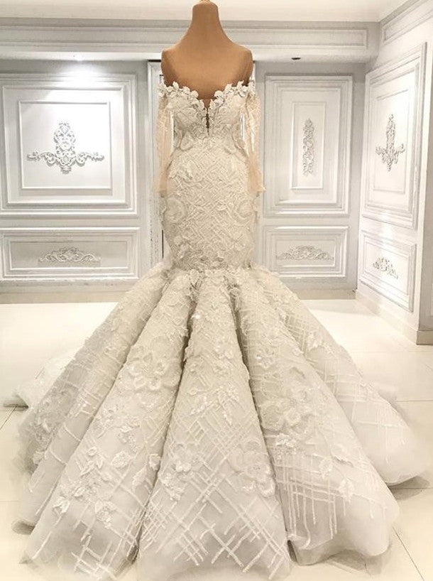 Glamorous Halfsleeves White Mermaid Weddung Dresses Strapless Ruffles Bridal Gowns With Appliques