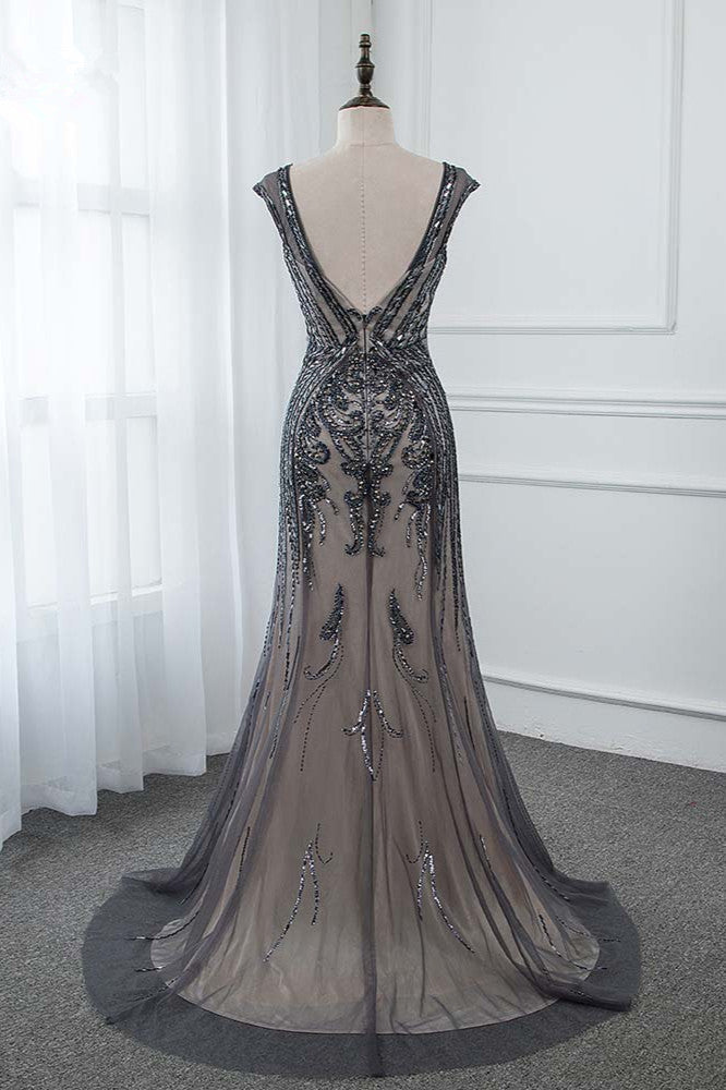 Glamorous Jewel Black Mermaid Prom Dresses with Appliques Rhinestones