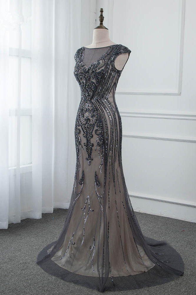 Glamorous Jewel Black Mermaid Prom Dresses with Appliques Rhinestones