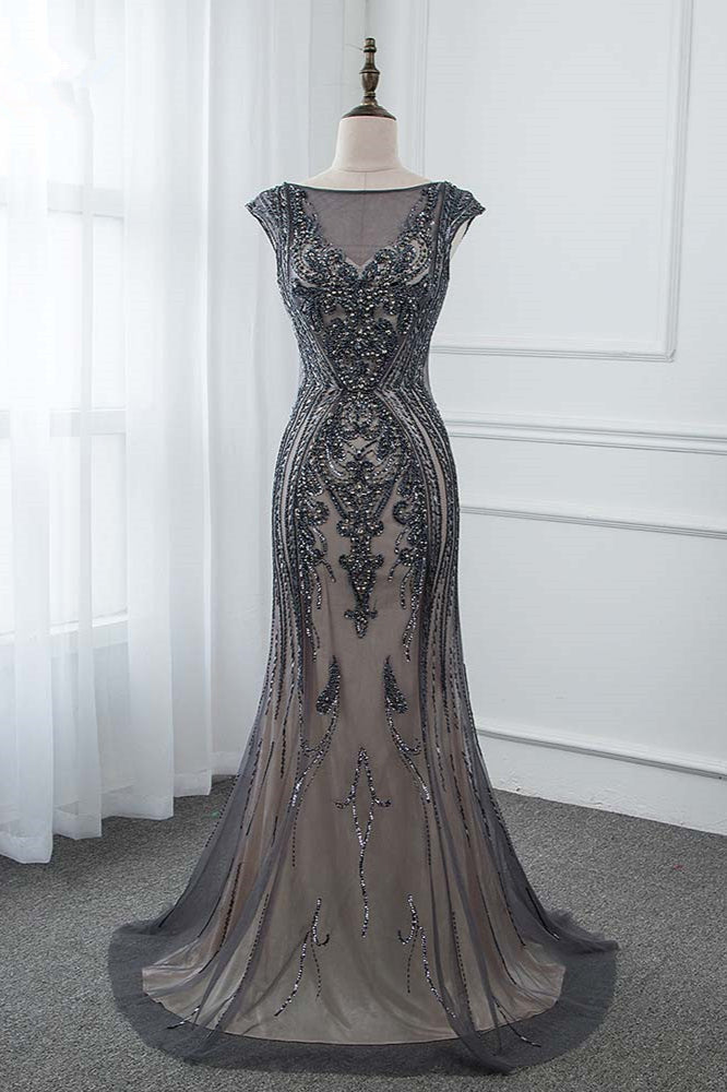 Glamorous Jewel Black Mermaid Prom Dresses with Appliques Rhinestones