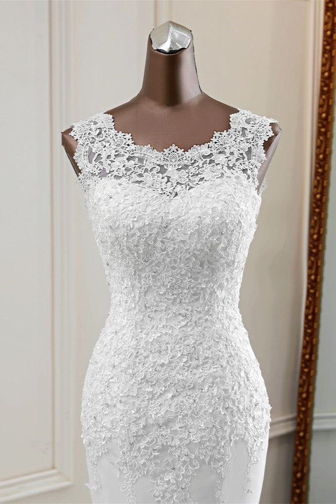 Glamorous Jewel Lace Beading Wedding Dresses Sleeveless Appliques Mermaid Bridal Gowns