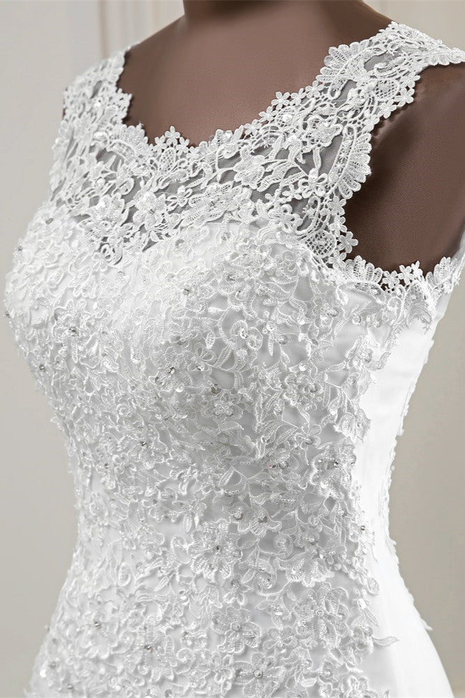 Glamorous Jewel Lace Beading Wedding Dresses Sleeveless Appliques Mermaid Bridal Gowns