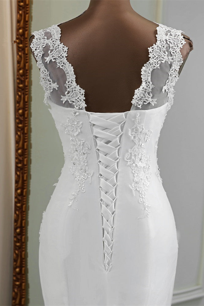 Glamorous Jewel Lace Beading Wedding Dresses Sleeveless Appliques Mermaid Bridal Gowns