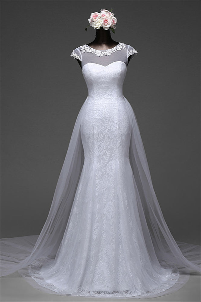 Glamorous Lace Jewel White Mermaid Wedding Dresses with Beadings