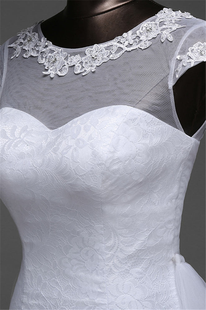 Glamorous Lace Jewel White Mermaid Wedding Dresses with Beadings