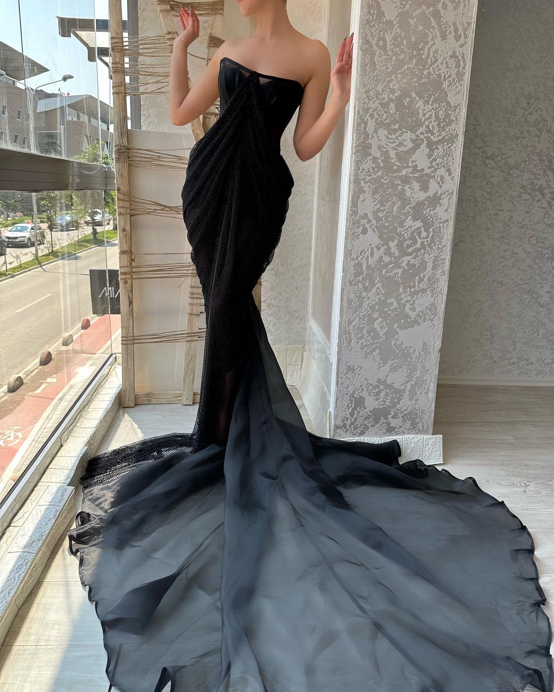 Glamorous Long Black Strapless Front-Split Prom Dress