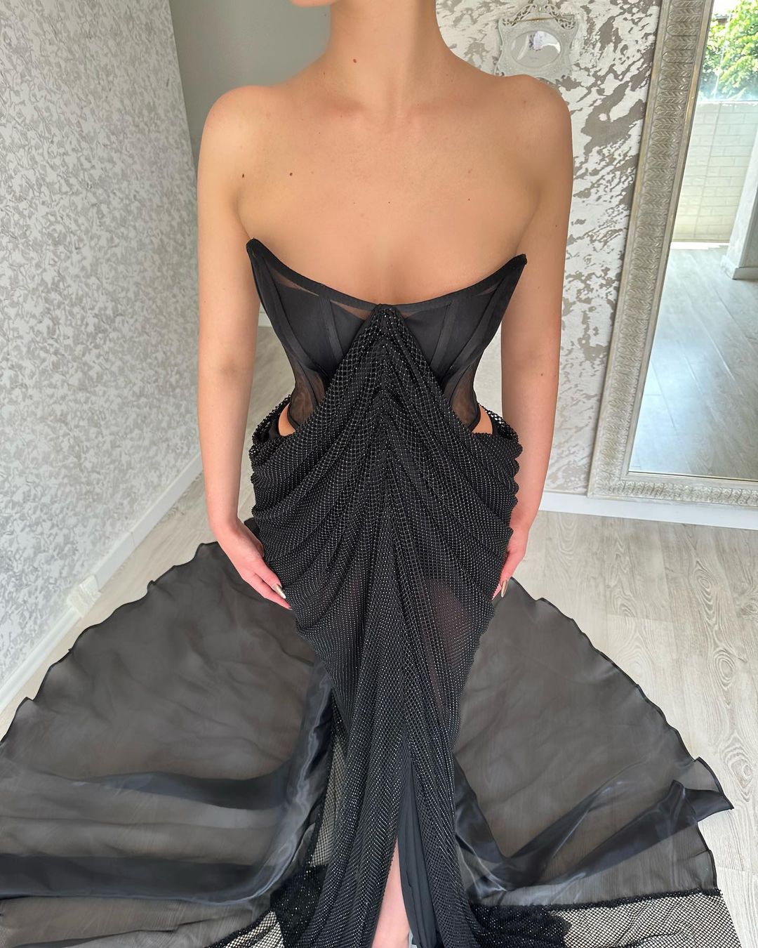 Glamorous Long Black Strapless Front-Split Prom Dress