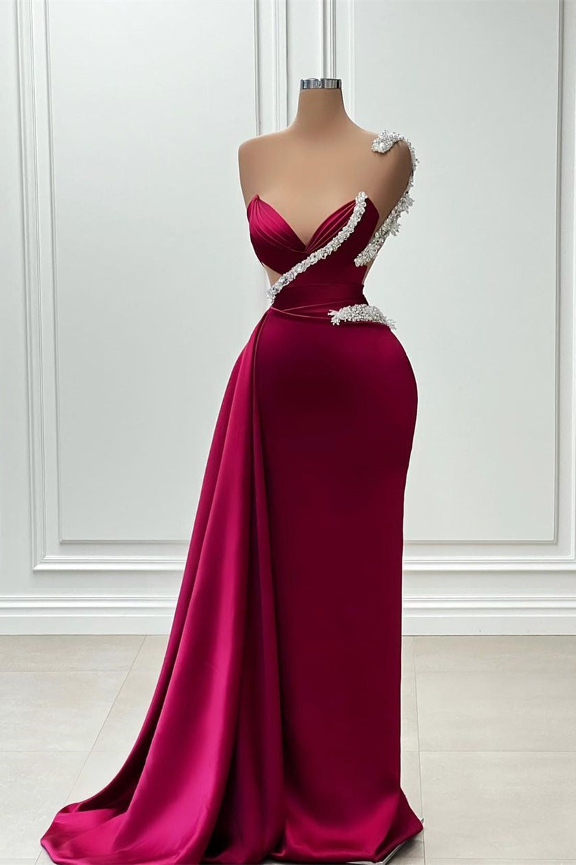 Stunning Long Mermaid One Shoulder Beaded Sleeveless Prom Gown