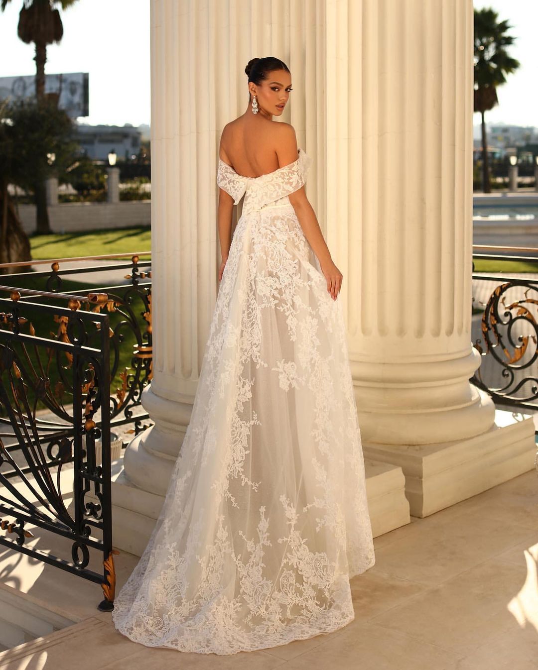 Glamorous Long White A-line Off-Shoulder Lace Wedding Dress with Elegant Details