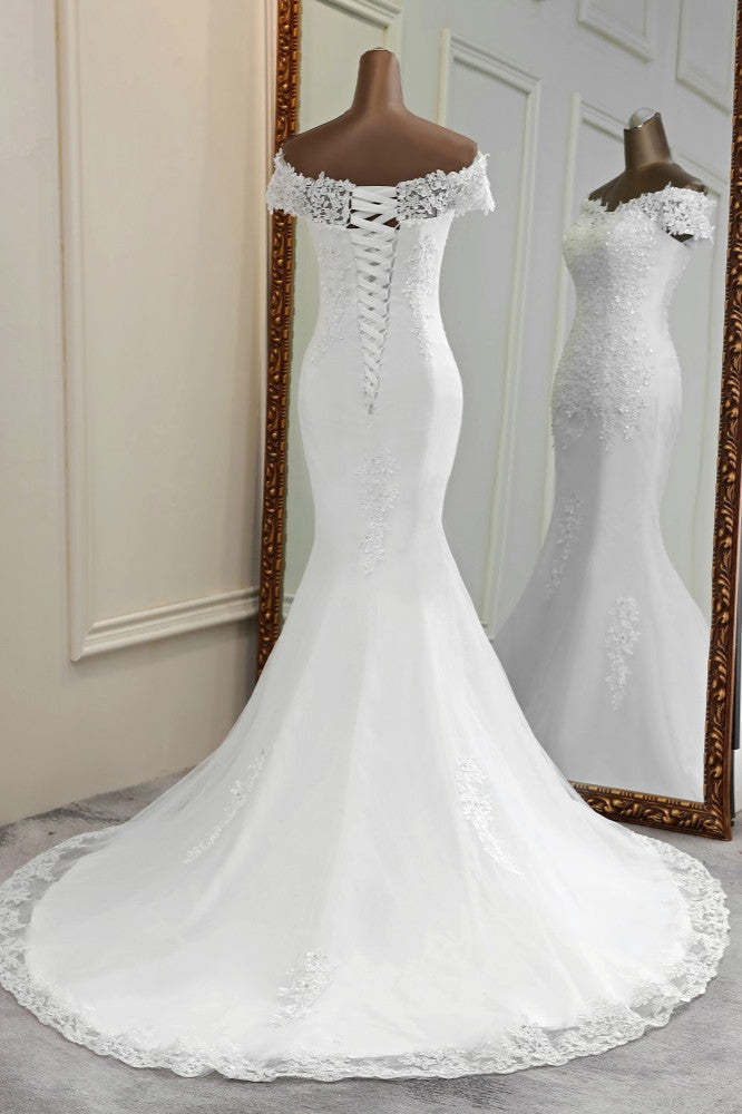 Glamorous Sweetheart Lace Beading Wedding Dresses Short Sleeves Appliques Mermaid Bridal Gowns