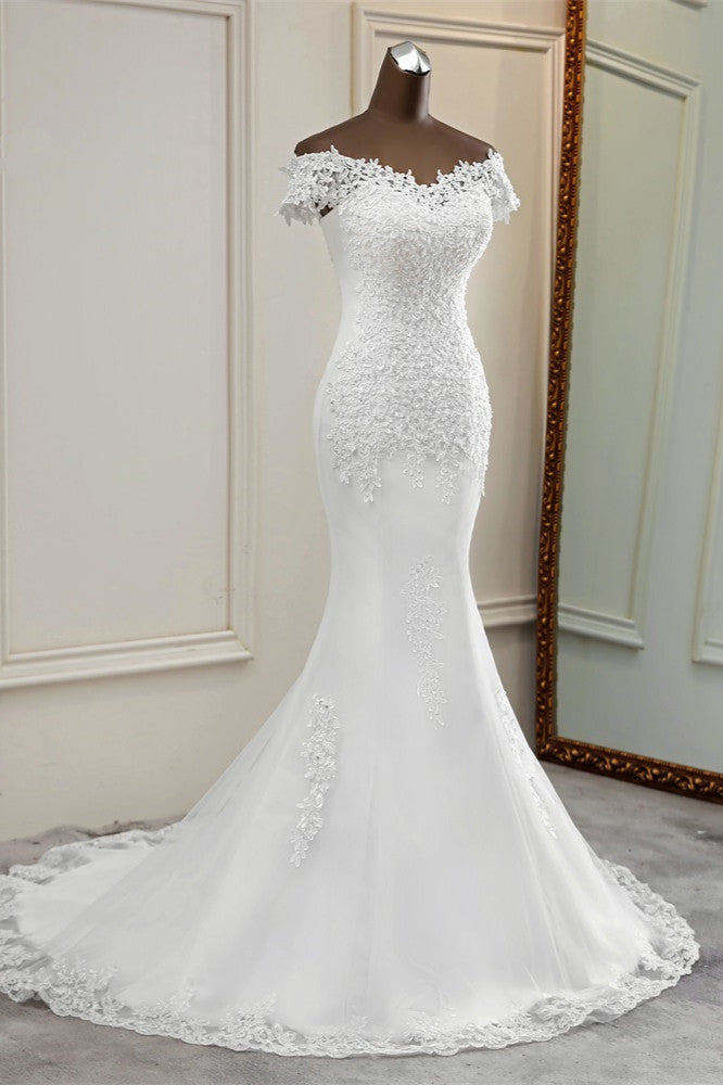 Glamorous Sweetheart Lace Beading Wedding Dresses Short Sleeves Appliques Mermaid Bridal Gowns