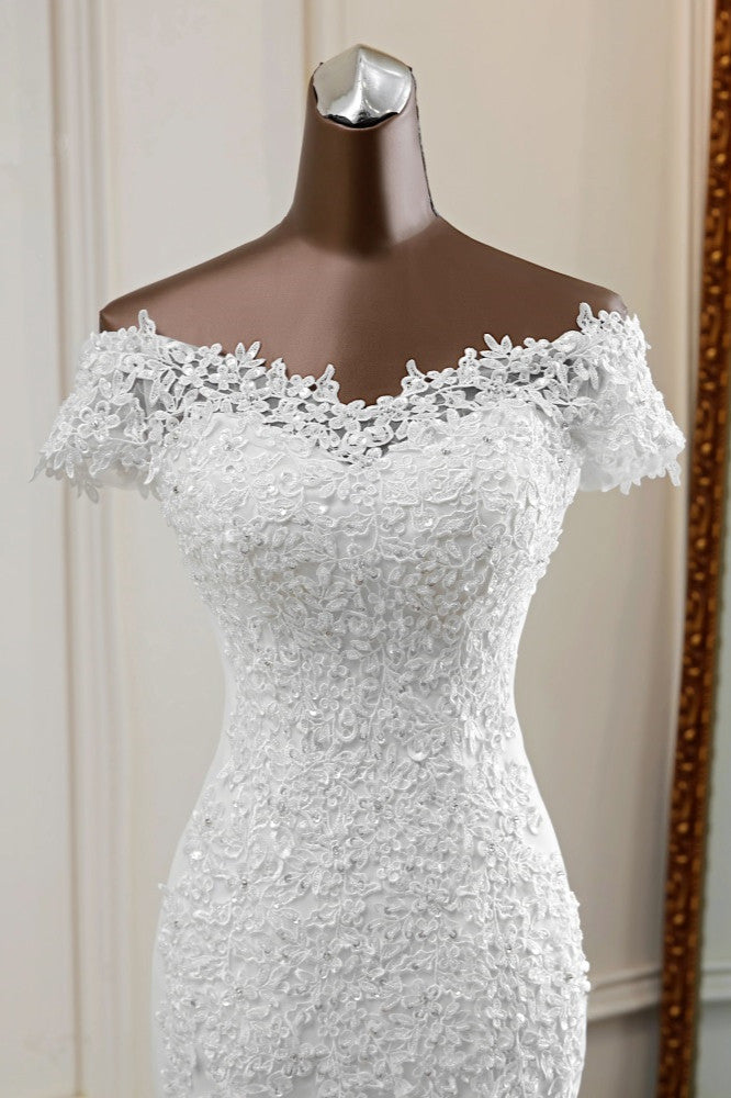 Glamorous Sweetheart Lace Beading Wedding Dresses Short Sleeves Appliques Mermaid Bridal Gowns