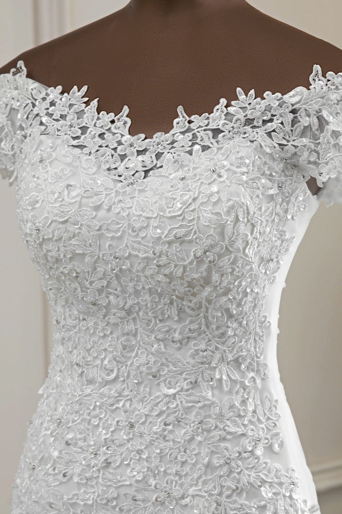 Glamorous Sweetheart Lace Beading Wedding Dresses Short Sleeves Appliques Mermaid Bridal Gowns