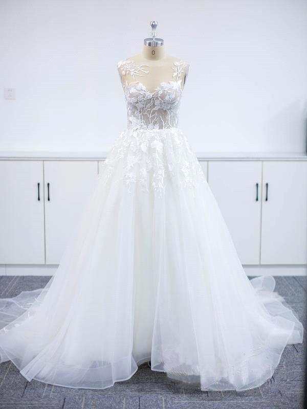 Glamorous V-neck Sleeveless Ball Gown Princess Wedding Dress Lace Bridal Gown