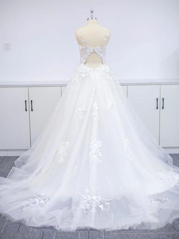 Glamorous V-neck Sleeveless Ball Gown Princess Wedding Dress Lace Bridal Gown