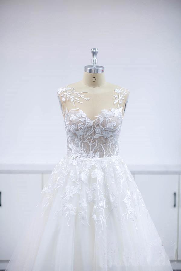 Glamorous V-neck Sleeveless Ball Gown Princess Wedding Dress Lace Bridal Gown