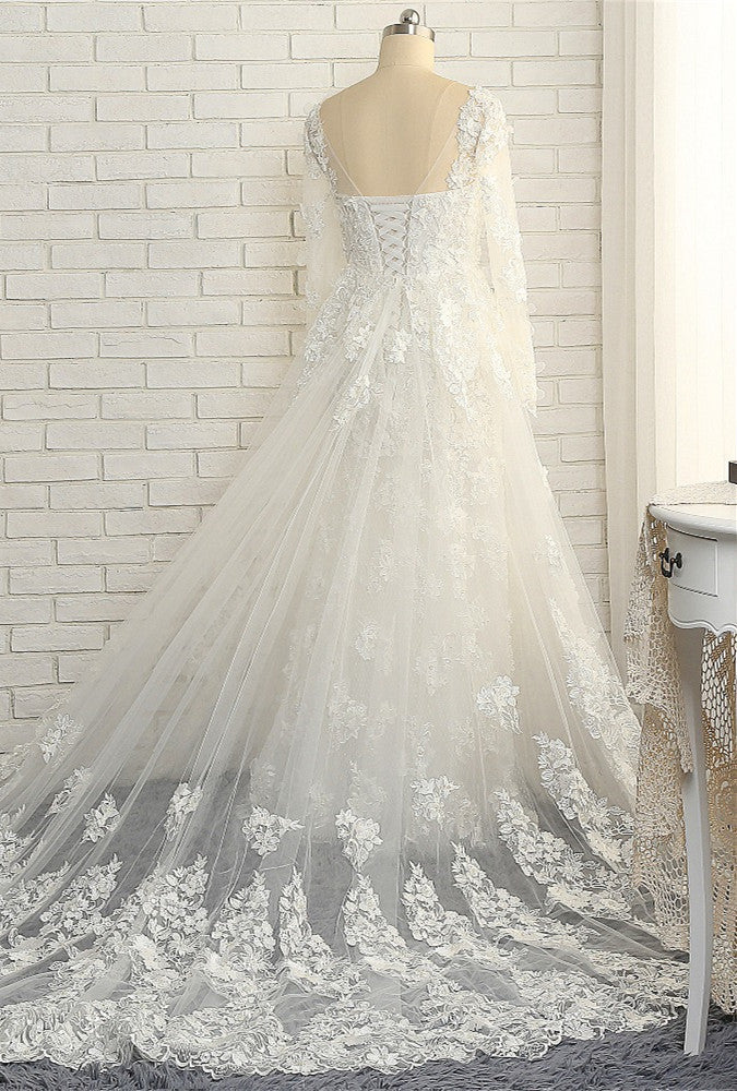 Glamorous White Mermaid Lace Wedding Dresses With Appliques Longsleeves Jewel Bridal Gowns On Sale